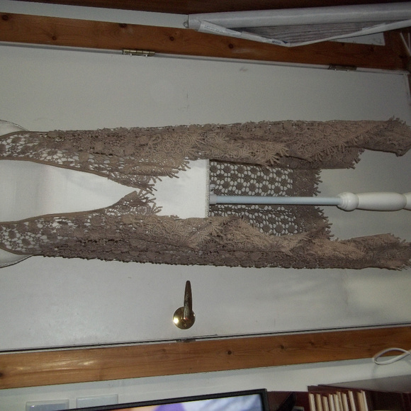 Long Open Front Sleeveless Crochet Cardigan M - Picture 6 of 6